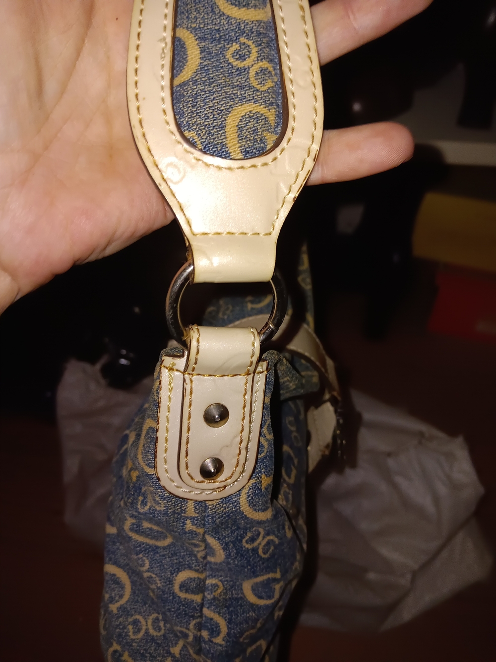 Guess Denim Monogram Shoulder Bag - Picture 5 of 6